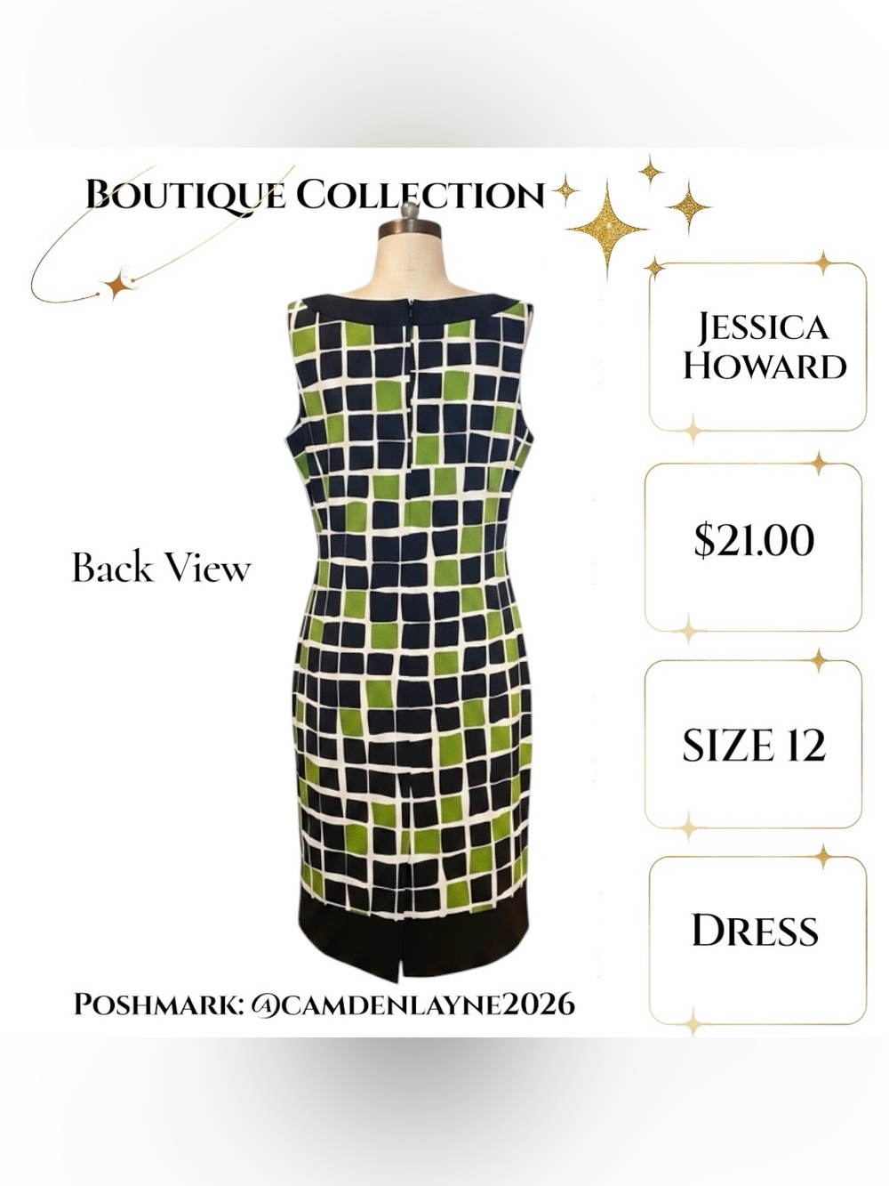 Jessica Howard Black and Green Checkered Dress - Picture 6 of 6